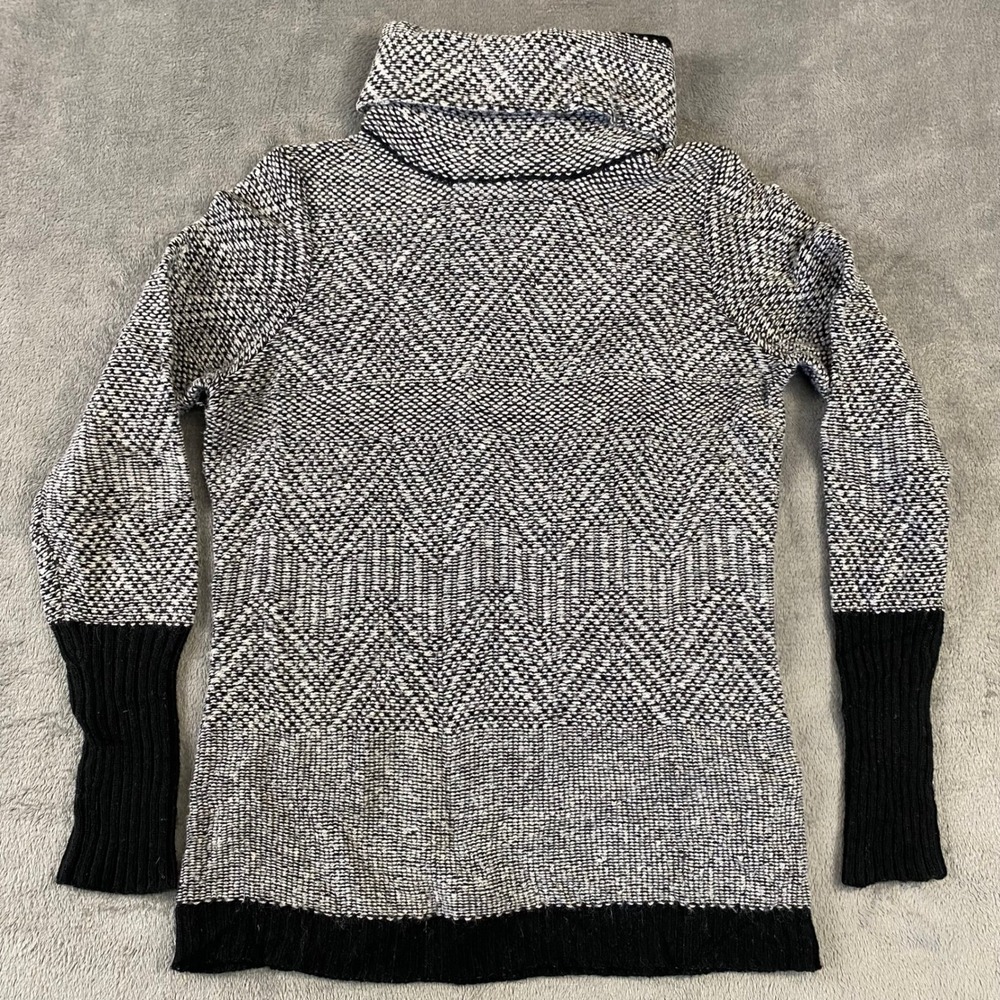 Ellen Tracy Women's Medium Wool Blend Black White Knit Tunic Sweater Turtleneck‎